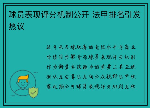 球员表现评分机制公开 法甲排名引发热议